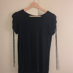 dark grey lace up shoulder tee
